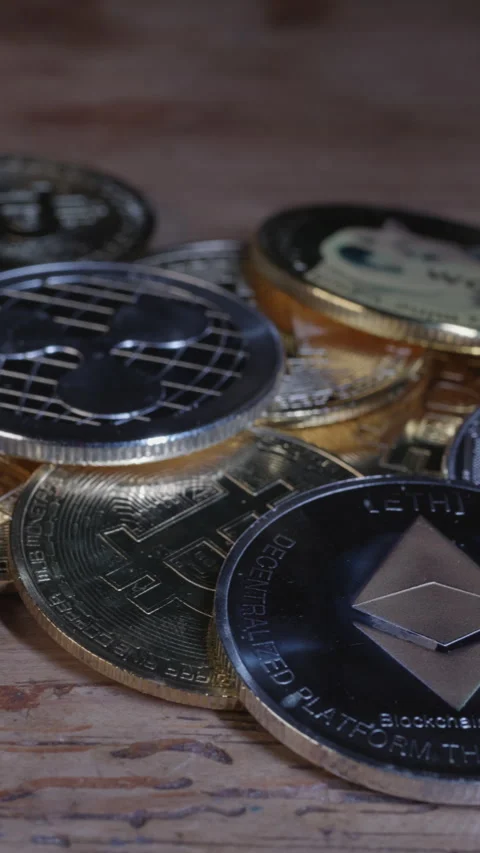 Crypto coin details under the light Stock Footage 295031599