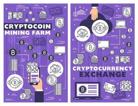 Crypto coin mining farm, cryptocurrency exchange Stock Illustration