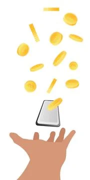 Crypto coins drop in a smartphone, cryptocurrency transfer, payment Stock Illustration
