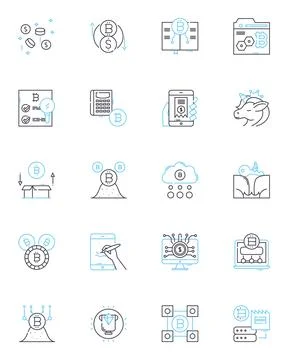 Crypto coins linear icons set. Bitcoin, Ethereum, Litecoin, Ripple, Dash, Mro Ilustración de archivo