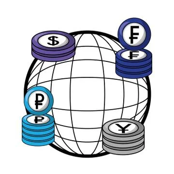 Crypto coins with sphere isometric pattern Illustrazione stock