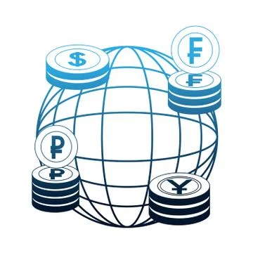 Crypto coins with sphere isometric pattern Illustrazione stock