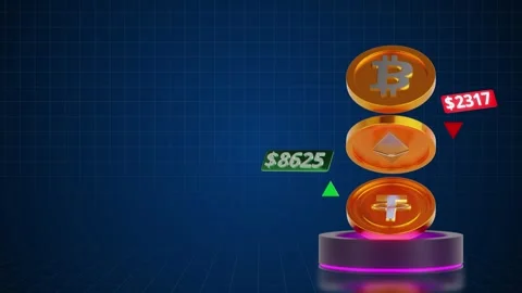 Crypto Coins Stack (Bitcoin, Ethereum, Tether) Global Market 4K 스톡 동영상 344916384