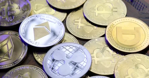 Crypto coins under macro concept. 4K Video Stock Footage 166799010