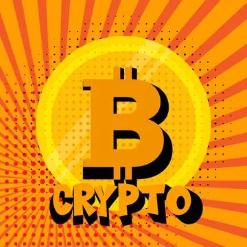 Crypto comic bitcoin vector illustration on a halftone background Illustrazione stock