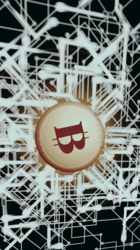 Crypto concept artwork showing Bitcoin at the center of a circuit-style network Stock Footage 333450885