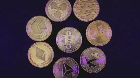 Crypto currency background with a multicolored light. Cryptocurrencies Stock Footage 150615309