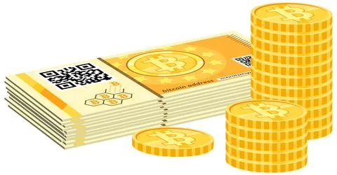 Crypto currency bitcoin banknotes and coins Stock Illustration