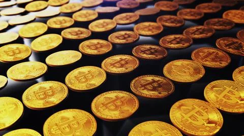 Crypto currency, bitcoin. Blockchain technology, bitcoin mining. Macro shot of Stock Illustration