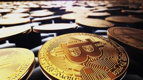 Crypto currency, bitcoin. Blockchain technology, bitcoin mining. Macro shot of Stock Illustration