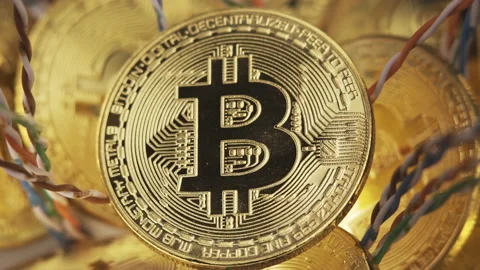 Crypto currency, bitcoin. BTC, Bit Coin. Blockchain technology, bitcoin mining.  Stock Footage 144504435