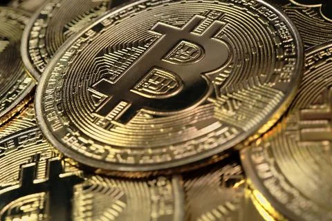 Crypto currency, bitcoin. BTC, Bit Coin. Blockchain technology, bitcoin minin Stock Photos