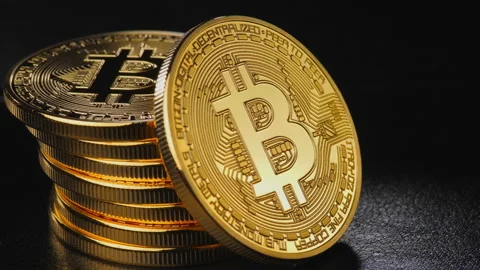 Crypto currency Bitcoin coins close-up. Stock Footage 171537528