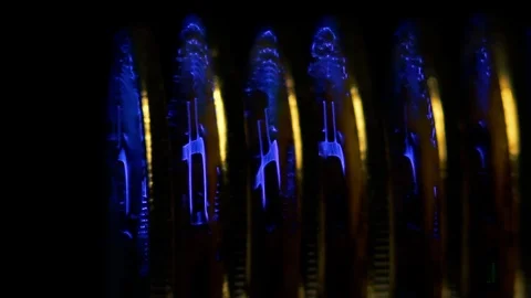 Crypto currency, bitcoin on a dark background with flashing lights. BTC, Bit Stock Footage 88472914