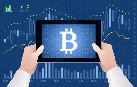 Crypto-Currency Of Bitcoin - Exchange Trading Via Mobile App Illustrazione stock