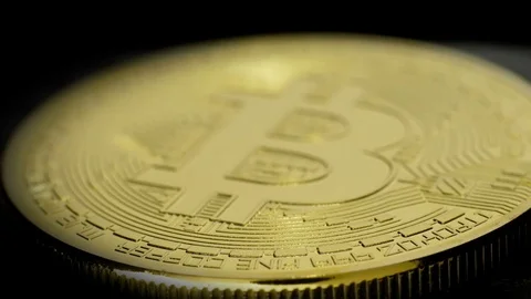 Crypto currency Bitcoin. Extreme close up shot. Stock Footage 79563472