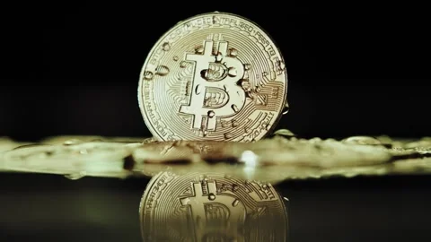 Crypto currency Bitcoin extreme close up stock footage. Golden BTC coins.  Stock Footage 253576830