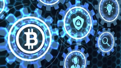Crypto-currency,  Bitcoin internet virtual money. Currency Technology Busines Stockbeeldmateriaal 140946711