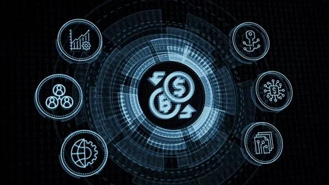 Crypto-currency,  Bitcoin internet virtual money. Currency Technology Busines 動画素材 142932297