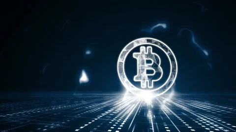 Crypto-currency, Bitcoin internet virtual money. Currency Technology Business Stock-Footage 143702643