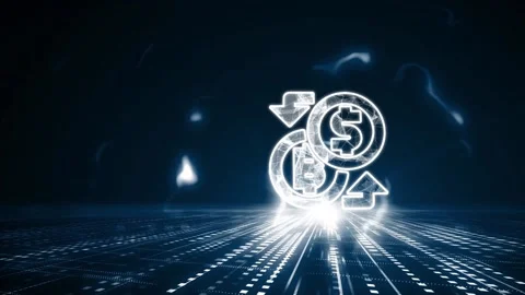 Crypto-currency, Bitcoin internet virtual money. Currency Technology Business Vídeo Stock 143702951