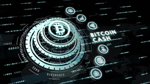 Crypto-currency,  Bitcoin internet virtual money. Currency Technology Busines Vídeo Stock 150645609