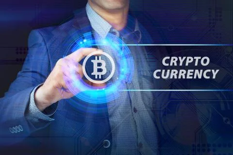 Crypto-currency,  Bitcoin internet virtual money. Currency Technology Busines Stock Photos