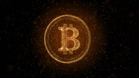 Crypto currency Bitcoin of luminous particles. Background 3d Stock Footage 83827796