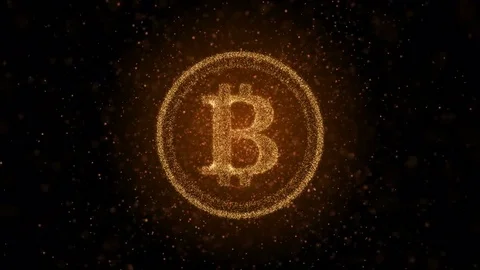 Crypto currency Bitcoin of luminous particles. Background 3d Stock Footage 83828471