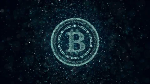 Crypto currency Bitcoin of luminous particles. Background 3d Stock Footage 83845943