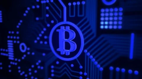 Crypto currency Bitcoin of luminous particles. Background 3d Stock Footage 84131440