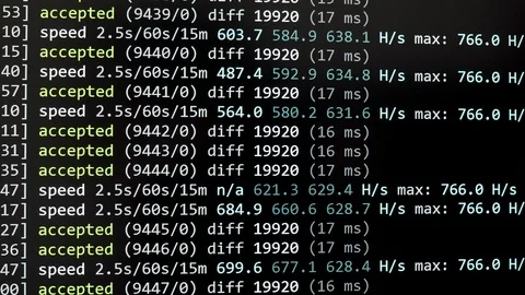 Crypto Currency Bitcoin Mining Computer Monitor Screen Output Video stock 86517744