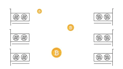 Crypto currency bitcoins mining in flat design animation. Computer videocard Stock Footage 87942724