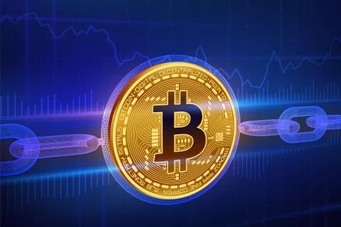 Crypto currency. Block chain. Bitcoin. 3D isometric Physical golden bitcoin with Stockillustratie