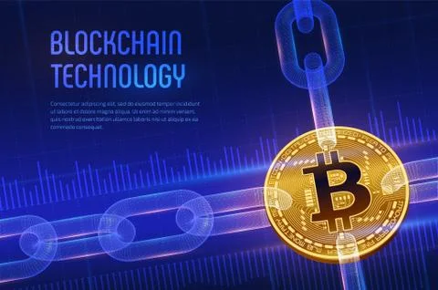 Crypto currency. Block chain. Bitcoin. 3D isometric Physical golden bitcoin w Stock Illustration