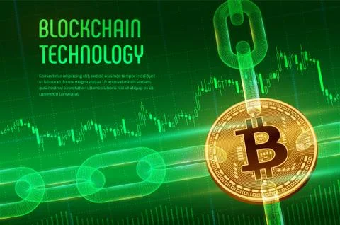 Crypto currency. Block chain. Bitcoin. 3D isometric Physical golden bitcoin w 스톡 일러스트
