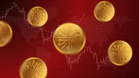 Crypto currency block chain coin price down fall drop panic sell red Stock Footage 309189440