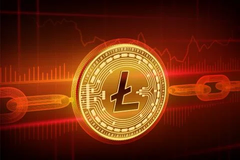 Crypto currency. Block chain. Litecoin. 3D isometric Physical golden Litecoin Ilustración de archivo