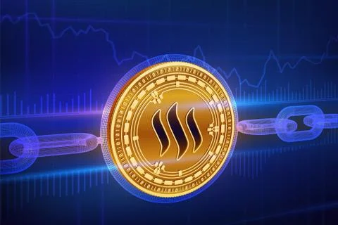 Crypto currency. Block chain. Steem. 3D isometric Physical golden Steem coin  イラスト素材
