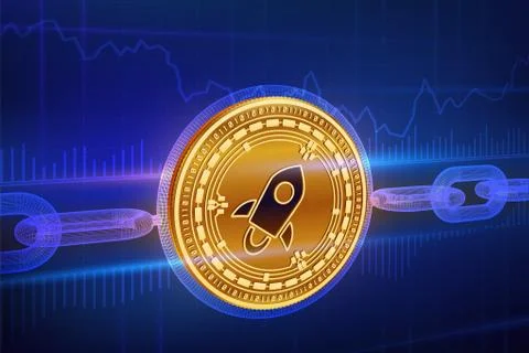 Crypto currency. Block chain. Stellar. 3D isometric Physical golden Stellar c Illustrazione stock