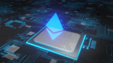 A crypto currency coin of Etherium shining symbol, digital money blockchain f 库存插图
