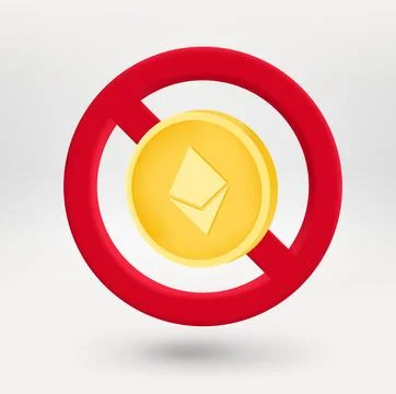 Crypto currency coin in red circle with crossed line. 3d vector icon Stock Illustration