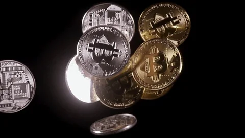 Crypto currency of coins drop Video stock 85388049