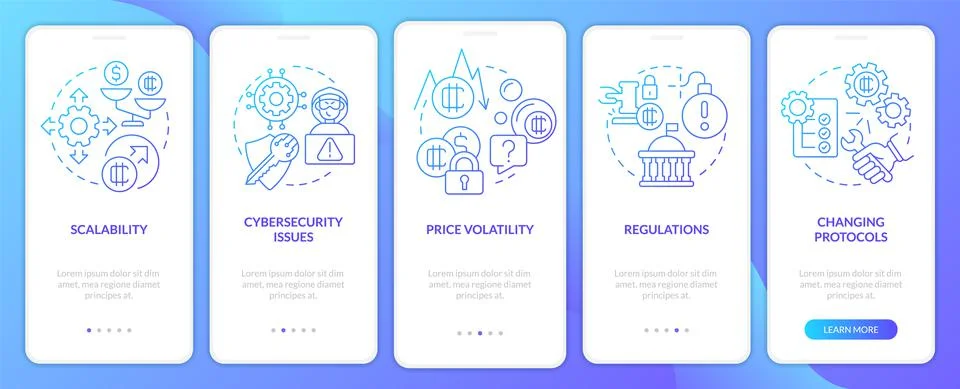 Crypto-currency downsides blue gradient onboarding mobile app screen Ilustração Stock