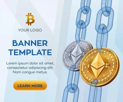 Crypto currency editable banner template. Ethereum. 3D isometric Physical bit Stock Illustration