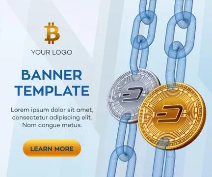 Crypto currency editable banner template. Dash. 3D isometric Physical bit coi Stock Illustration