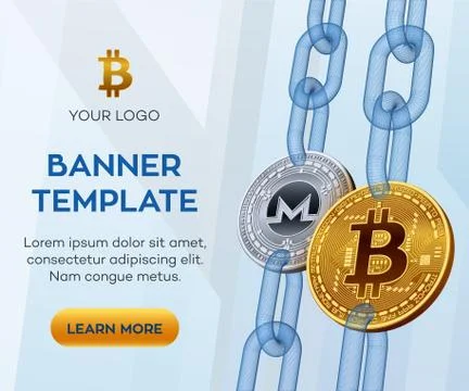 Crypto currency editable banner template. Bitcoin. Monero. 3D isometric Physi Ilustración de archivo
