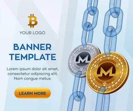 Crypto currency editable banner template. Monero. 3D isometric Physical bit c Illustrazione stock