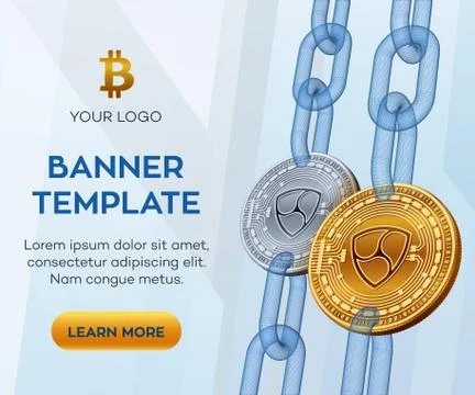 Crypto currency editable banner template. Nem. 3D isometric Physical bit coin Stock Illustration