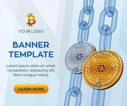 Crypto currency editable banner template. Cardano. 3D isometric Physical bit  Stock Illustration